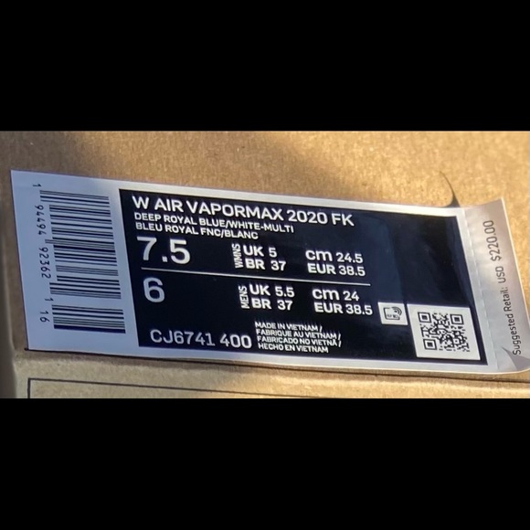 Womenβs Air Vapormax 2020 FX Deep Blue/Multi-Color Size 7.5 - Picture 2 of 7